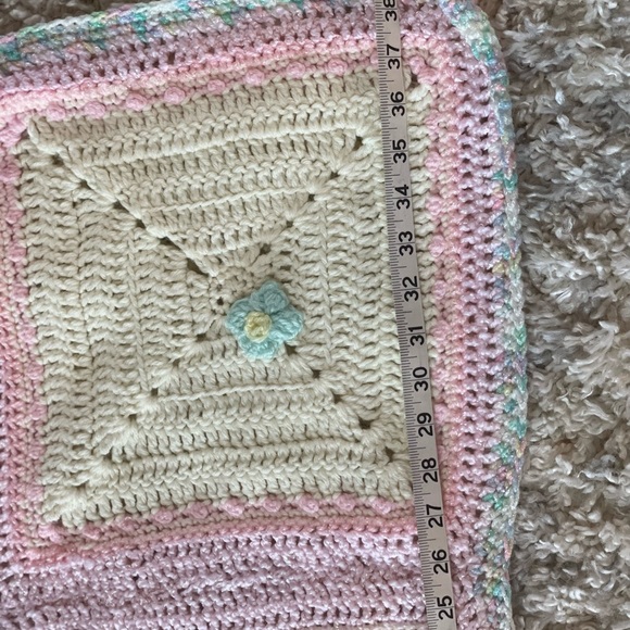 Handmade Baby Blanket with flowers 39” by 27” - Picture 7 of 7